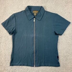 Calvin Klein Zip Cardigan Juniors L Bluestone Teal Waffle Knit Short Sleeve VTG